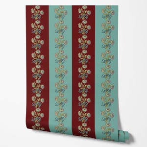 CAMPIONE A4 Carta da parati Chateau Stripe Cherry e Blue, Carta da parati di lusso, Arredamento per la casa, Design floreale, Carta da parati a righe, Carta da parati a righe