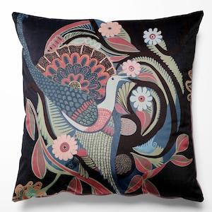 Phoenix Ink Velvet Fabric Velvet Cushion Luxury Home decor Cushion Covers, Luxe Cushion Patterned Cushion  Botanical Design Maximalist Birds