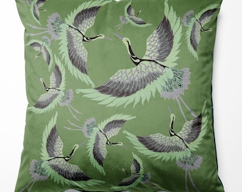 Coussin olive Pachamama, coussin en velours, luxe, décoration intérieure, housses de coussin, coussin de luxe, coussin à motifs, design d’oiseau, maximaliste