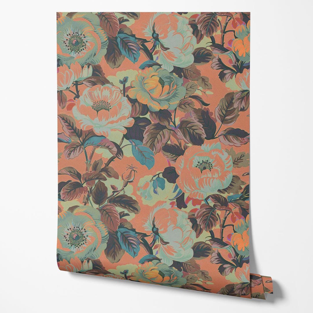 Rococo Roses Designs A4 SAMPLE Rococo Roses (large Scale) Coral Wallpaper, Wall Decor ...