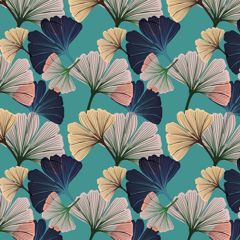 Ginkgo Blue Wallpaper A4 SAMPLE Wall Decor Floral Decor Etsy