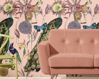 Les Plumes Flamingo Wallpaper, Wall Decor, Dark Decor, Luxury Wallpaper, Home Decor, House Renovation, Floral Design, Bird Design, Tropical