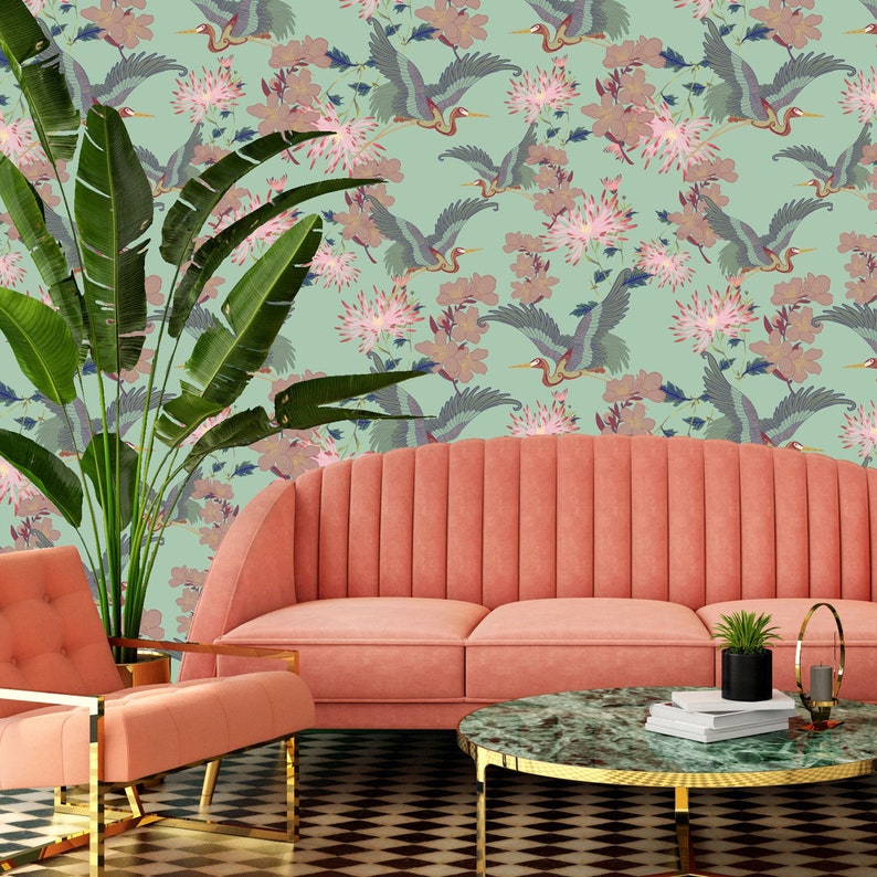 Blossom Mint Wall Decor Dark Decor Luxury Wallpaper Home - Etsy