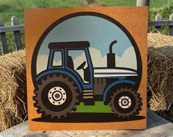 Blue Tractor Ford inspired 3D handmade card, Layered paper art Blue tractor card, Personalised 3D tractor card,