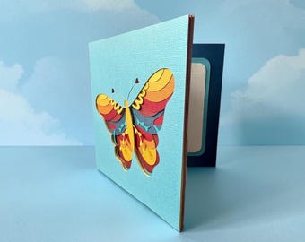 Rainbow Butterfly 3d greetings card, colourful butterfly birthday card, personalised butterfly gift card, paper art butterfly card,