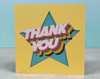 Layered Pop Art Thank You Card, 3D Star Keepsake (6x6 Inch)
