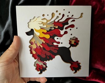 French Poodle 3D colour splash greetings card, Standard Poodle personalised card, Shadowbox Art, Poodle Dog Birthday Card, Poodle  wall art