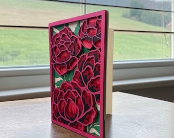 Handmade Layered Roses 3D Paper Art Card, Floral Birthday Get Well Greeting