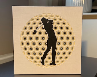 Layered 3D Golf Card, Golfer Silhouette, Honeycomb Paper Art Card, Father's Day Golfing Card