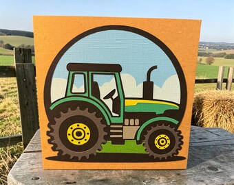 Green Tractor 3D handmade card, Layered paper art green tractor card, Personalised 3D tractor card,