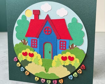Handmade Layered Home Sweet Card, New Home Congratulations, Shadow Box Keepsake Paper Art