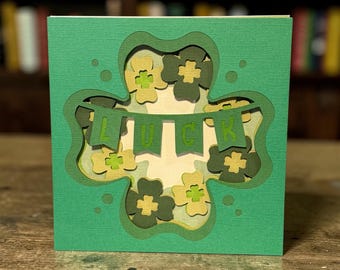 Lucky Four Leaf Clover Card, 3D Good Luck Card, Exam Good Luck Card 3D, Layered Paper Art Keepsake, Personalised Good Luck Card