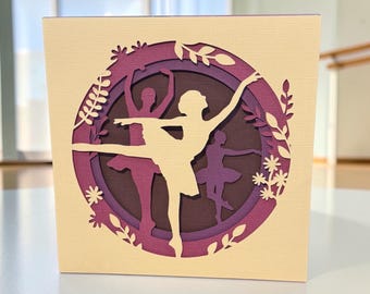 Ballet Dancer 3d greetings card, Ballet birthday card, personalised ballet birthday card, can be framed  card, 3D ballet shadow box card