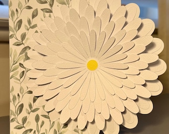 3D Layered Daisy Floral Card, Blank Inside, Botanical Paper Art (6x6 Inch)