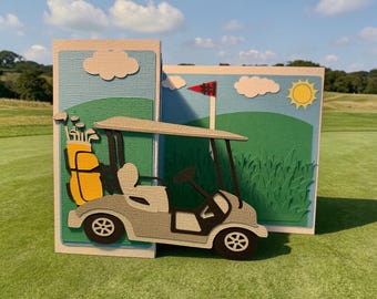 Handmade 3D Golf Buggy Card, Golf Enthusiast Birthday, Father's Day Golfing Paper Art Card, Golfing Personalised Card