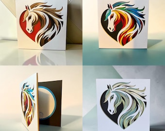 Horse 3D colour splash greetings card, Multi coloured horse personalised card, Shadowbox Horse Art, Horse Birthday Card, Horse wall art