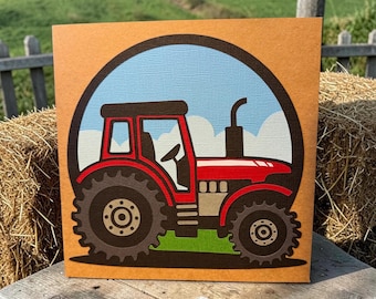 Red Tractor MF 3D handmade card, Layered paper art Red tractor card, Personalised 3D tractor card,
