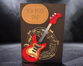 You Rock Dad Guitar themed rock music card, Rock your Birthday Music themed Card. Rock music card, personalised rock greetings card