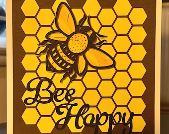 Handmade 3D Bee Happy Card, Honeycomb Layers, Paper Art Greeting