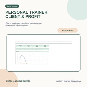 Personal Trainer Business Spreadsheet: Client, Session, Package, Payment and Profit Tracker