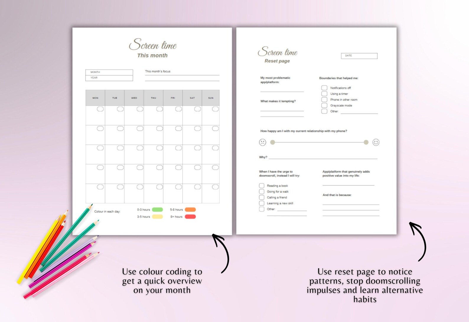 Digital Detox Screen Time Tracker Printable | Reduce Phone Use Planner ...
