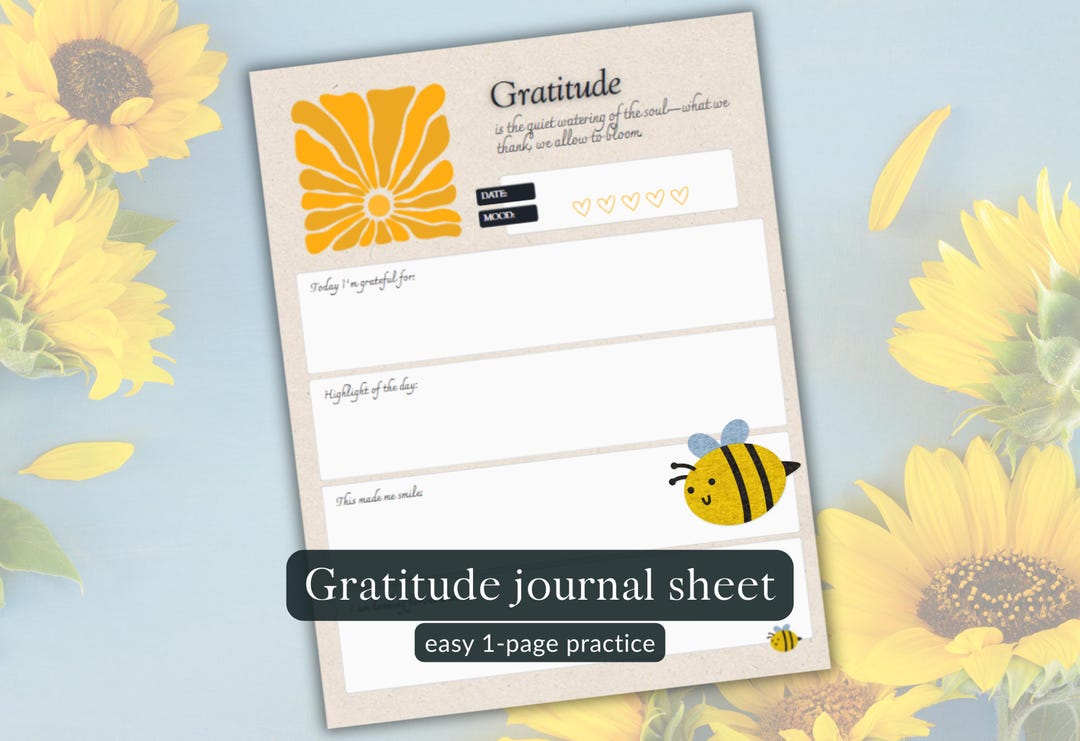 Easy Gratitude Journal Printable 1 Page Mindfulness Worksheet 