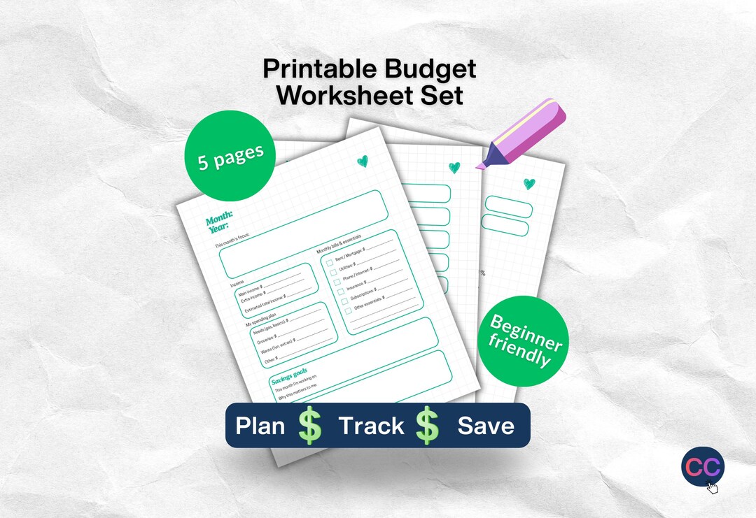 Printable Monthly Budget Planner, Finance Worksheet (PDF Download) - Etsy