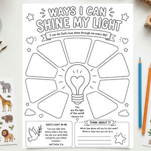 Christian Kids Activity Worksheet | Shine God's Light Printable (Digital Download)