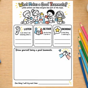 Good Teammate Worksheet for Kids | Listening, Fairness, Encouragement Activity (Digital Download)