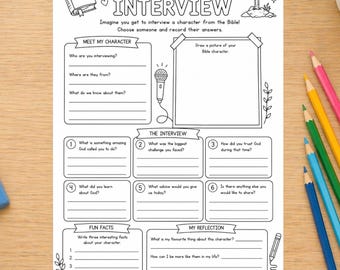 Bible Character Interview Printable, Christian Kids Activity, Sunday School Worksheet (Digital Download)