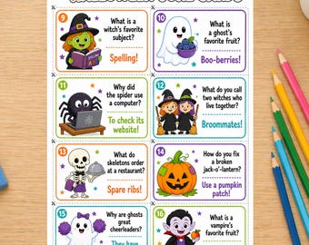 Halloween Joke Cards Printable, 16 Funny Cards, Classroom Party Game (Digital Download)