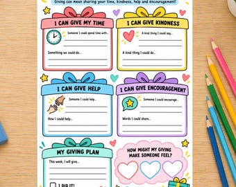 Ways I Can Give Worksheet for Kids, Kindness and Helping Activity, Encouragement Printable