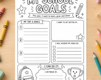 Mijn schooldoelen werkblad | Doelstellingsactiviteit voor kinderen (digitale download)
