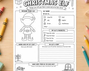 Christmas Elf Printable Activity, Kids Writing Worksheet, Holiday Creative Fun (Digital Download)