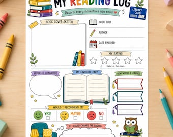 Kids Reading Log Printable, Children's Book Review Worksheet, Reading Journal (Digital Download)