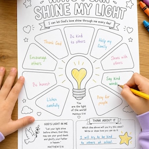 Christian Kids Activity Worksheet | Shine God's Light Printable (Digital Download)