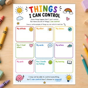 Things I Can Control Printable for Kids | Emotional Regulation Worksheet | Emotional Learning Activity