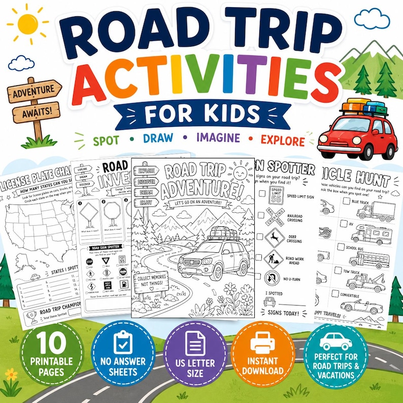 Road Trip Activities for Kids Printable, Road Trip Games Bundle, Kids