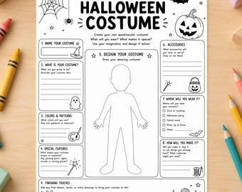 Scheda di attività per la creazione di costumi di Halloween / Disegno creativo per bambini (Download digitale)