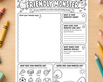 Design a Friendly Monster Printable for Kids | Creative Drawing & Writing Activity