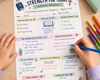 Christian Kids Reflection Worksheet, Daily Faith Journal (Digital Download)