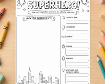 Crea un disegno di un supereroe: attività per bambini (download digitale)