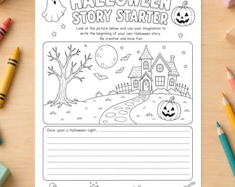 Spunti per storie di Halloween stampabili, suggerimenti per la scrittura creativa per bambini (download digitale)