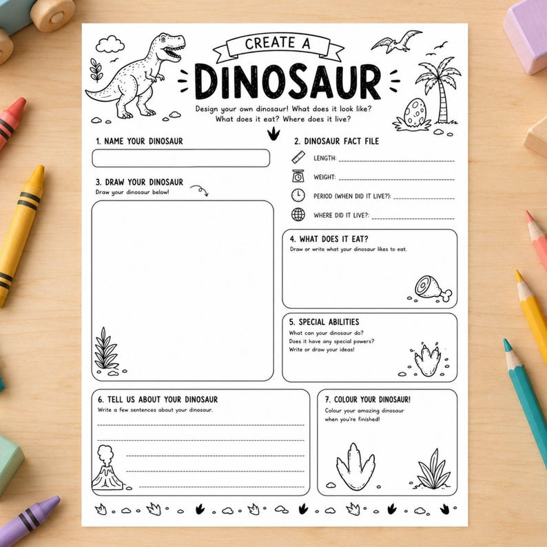Create Dinosaur Printable Activity | Design Your Own Dinosaur Worksheet (Digital Download) image 1