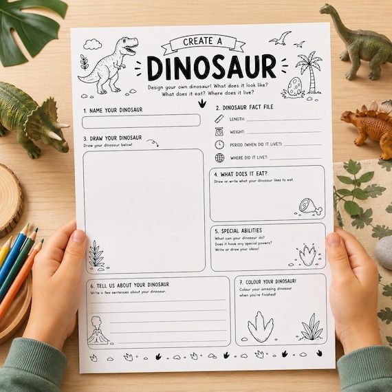 Create Dinosaur Printable Activity | Design Your Own Dinosaur Worksheet (Digital Download)