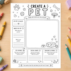 Create a Pet Printable Activity | Kids Animal Drawing & Writing Worksheet (Digital Download)