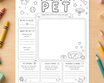 Crea un animale domestico - Attività stampabile / Scheda di disegno e scrittura di animali per bambini (Download digitale)
