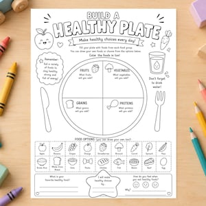 Kids Healthy Plate Printable, Food Groups Activity, Nutrition Worksheet (Digital Download)