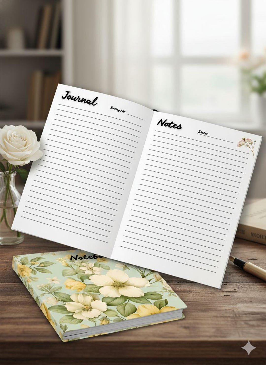 Journal Notebook Front Floral Lined Journal | A4 Printable Notebook (digital Download) - Etsy
