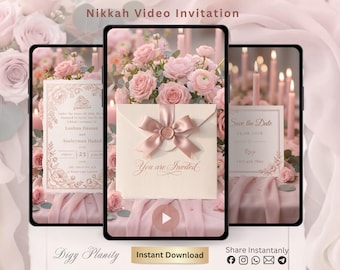 Romantic Pink Rose Nikkah Video Invitation, Animated Islamic  Wedding Invite, Editable Canva Template